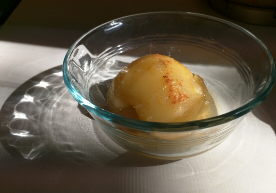Poached apple in reduced juice